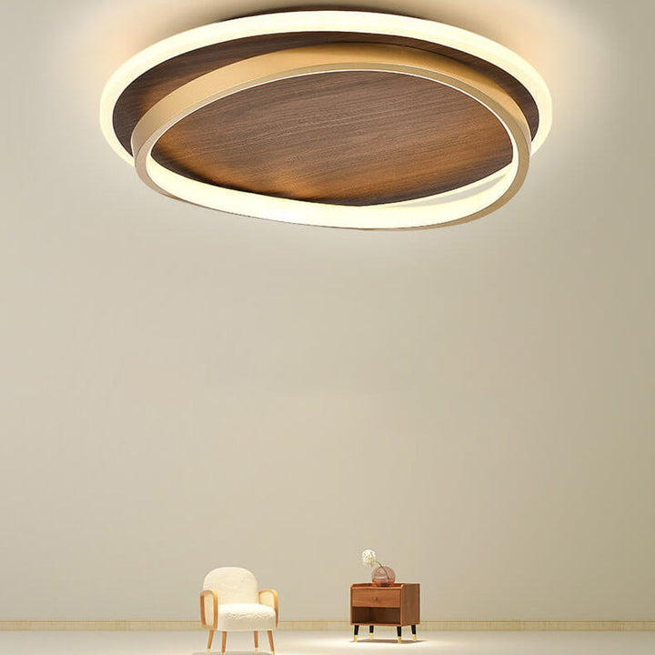 LED Modern Ceiling Lamp | Walnut &amp; Gold Round Design