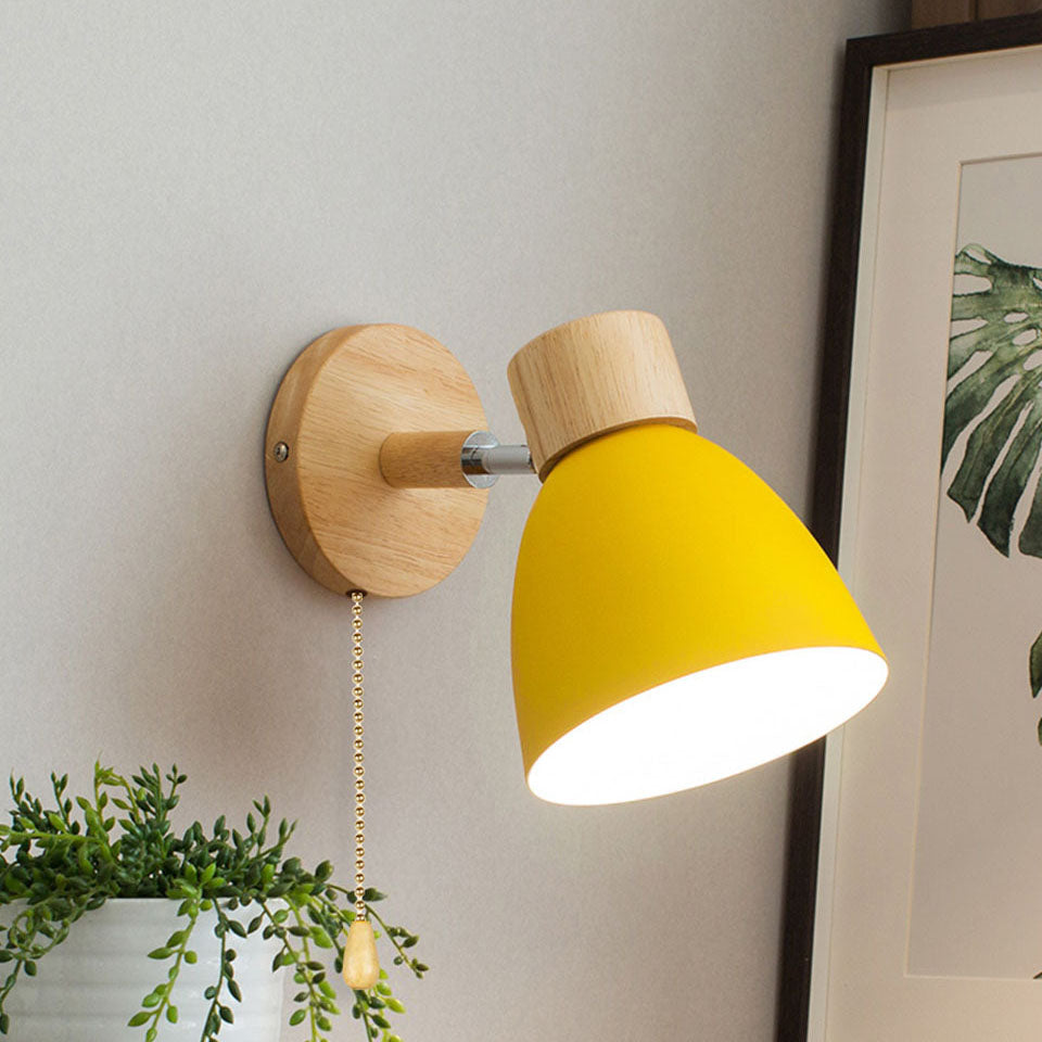 Modern Minimalist Wall Sconce | Wood &amp; Iron Macaron Lamp