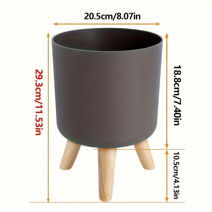Modern Round Planter with Wooden Legs | Indoor &amp; Outdoor Decorative Plant Pot
