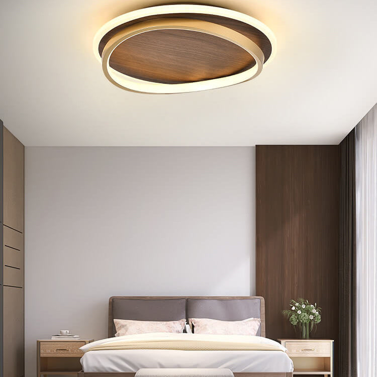 LED Modern Ceiling Lamp | Walnut &amp; Gold Round Design