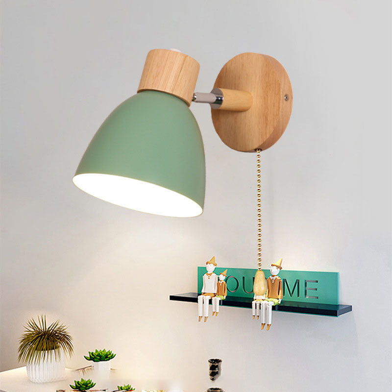 Modern Minimalist Wall Sconce | Wood &amp; Iron Macaron Lamp