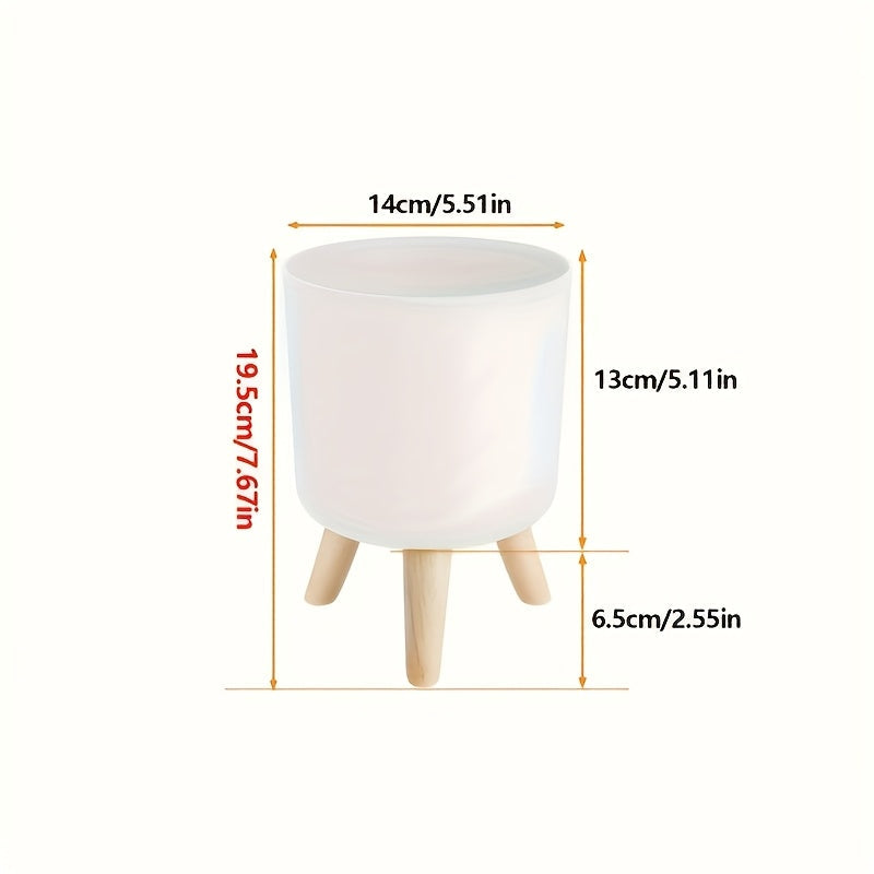 Modern Round Planter with Wooden Legs | Indoor &amp; Outdoor Decorative Plant Pot