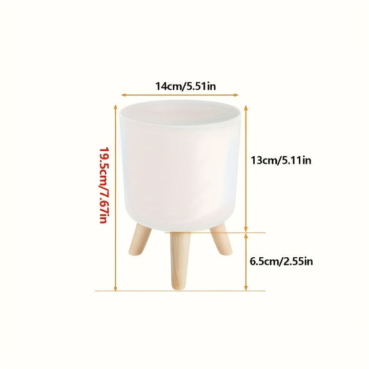 Modern Round Planter with Wooden Legs | Indoor &amp; Outdoor Decorative Plant Pot