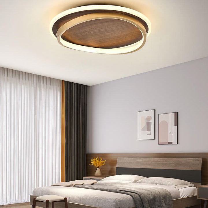 LED Modern Ceiling Lamp | Walnut &amp; Gold Round Design