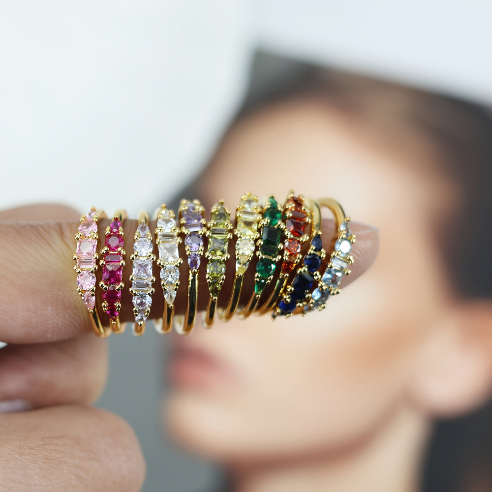 Mothers Day Gold Ring Set Stackable Rhinestone Boho Rings