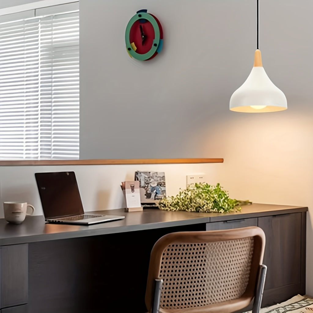 Modern Teardrop Pendant Light | Metal &amp; Wood Hanging Lamp