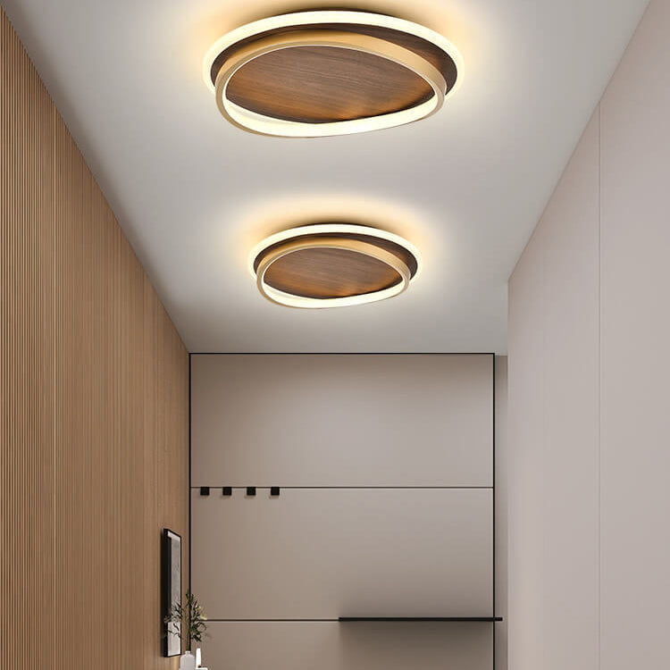 LED Modern Ceiling Lamp | Walnut &amp; Gold Round Design
