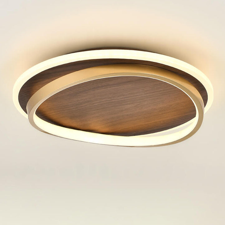 LED Modern Ceiling Lamp | Walnut &amp; Gold Round Design