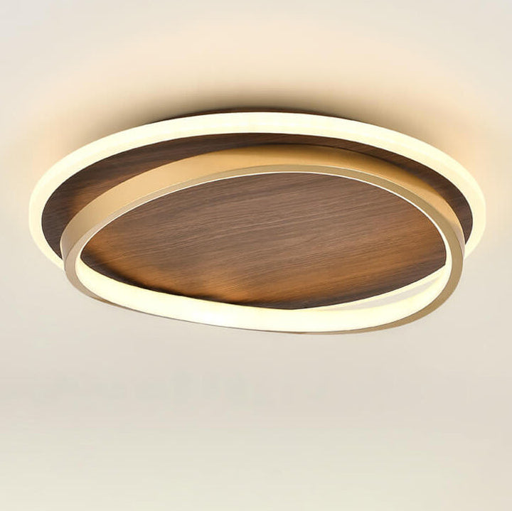 LED Modern Ceiling Lamp | Walnut &amp; Gold Round Design