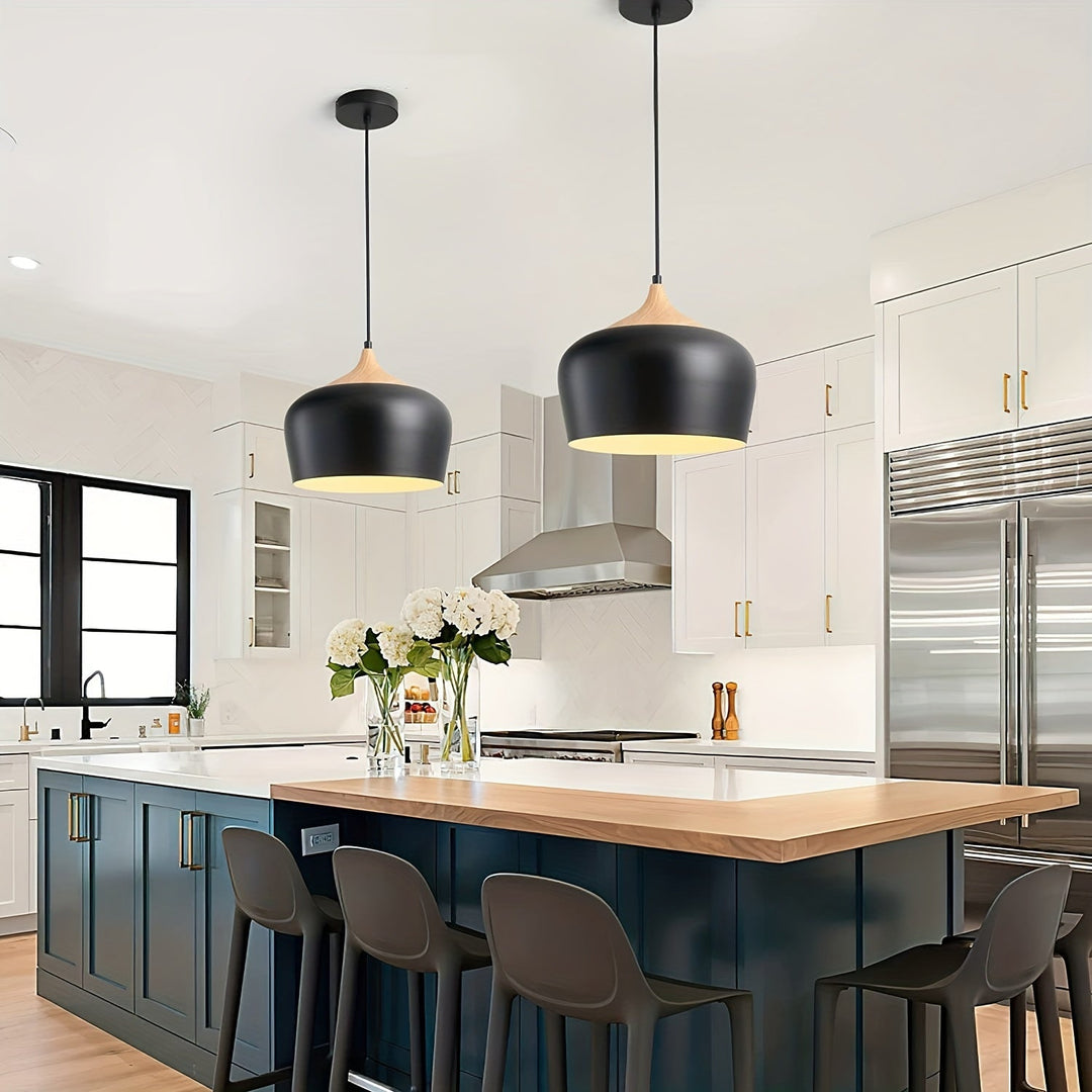 Modern Scandinavian Pendant Light | Iron &amp; Wood Grain Design