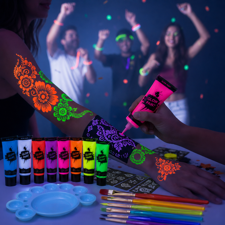 Glow Dark UV Body Paint Set Parties Festivals