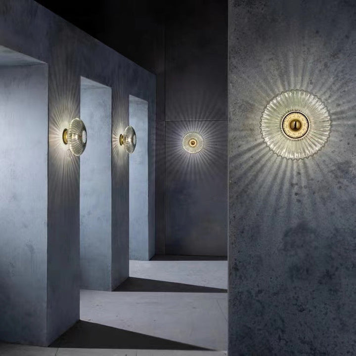 Nordic Vintage Glass Wall Sconce | Striped Round Disc Light
