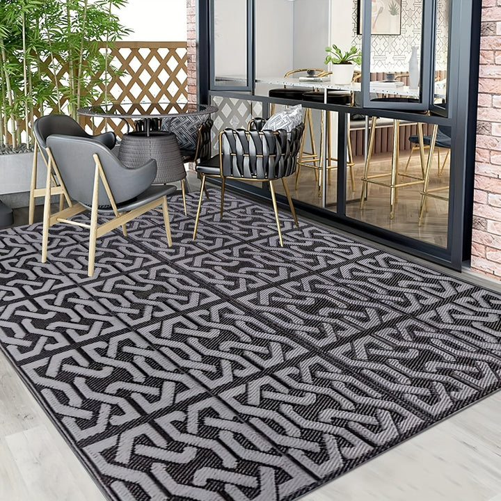 Reversible Outdoor Rug | Black &amp; Grey Modern Patio Mat