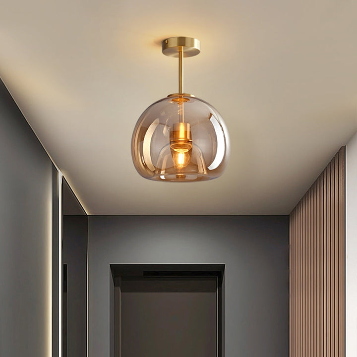 Vintage Bubble Glass Ceiling Light | Retro Amber Glass Pendant
