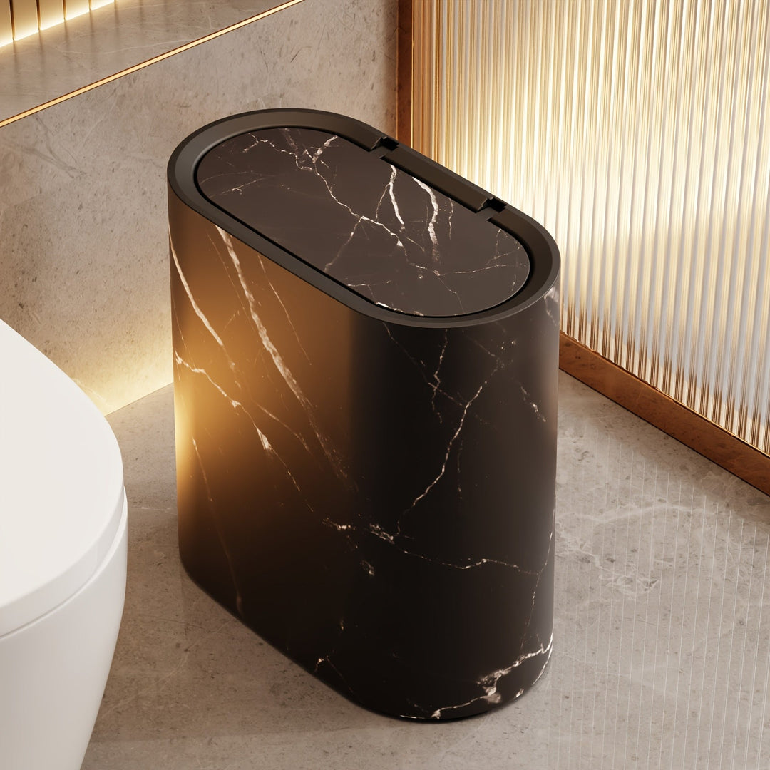 Marble Pattern Trash Can | Modern Bathroom &amp; Kitchen Bin with Lid