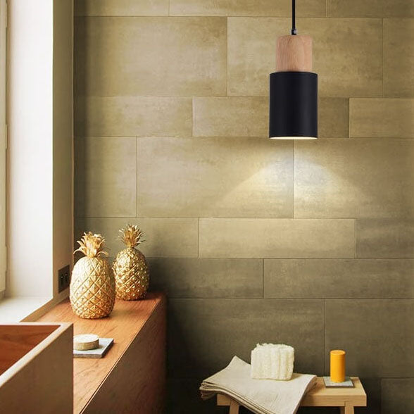 Nordic Macaron Cylinder Pendant Light | Modern Wood &amp; Metal Design