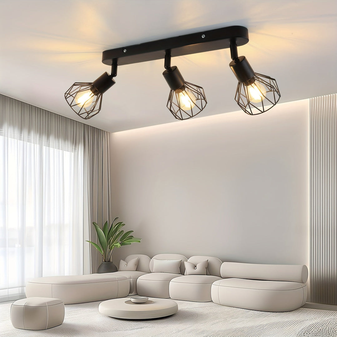Vintage 3-Light Ceiling Spotlight | Industrial Black Metal Fixture