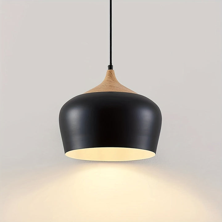 Modern Scandinavian Pendant Light | Iron &amp; Wood Grain Design