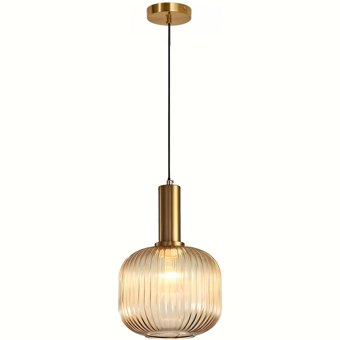 Modern Striped Glass Pendant Light | Brass &amp; Ribbed Glass Shade