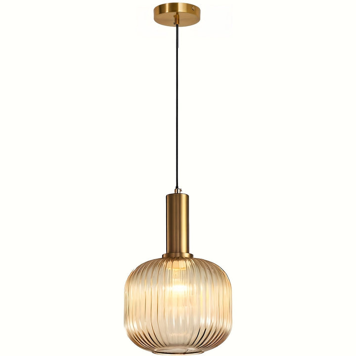 Modern Striped Glass Pendant Light | Brass &amp; Ribbed Glass Shade