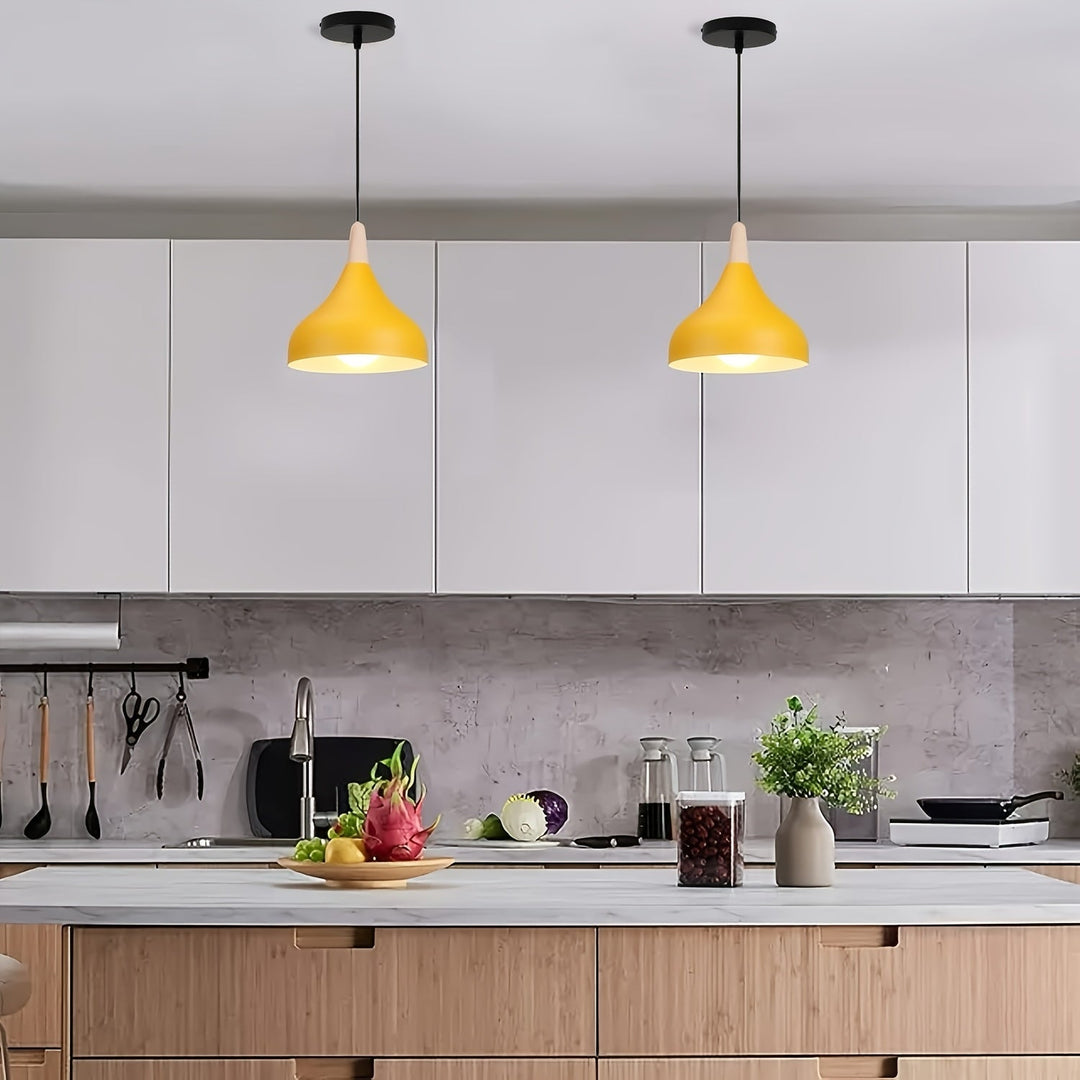 Modern Teardrop Pendant Light | Metal &amp; Wood Hanging Lamp