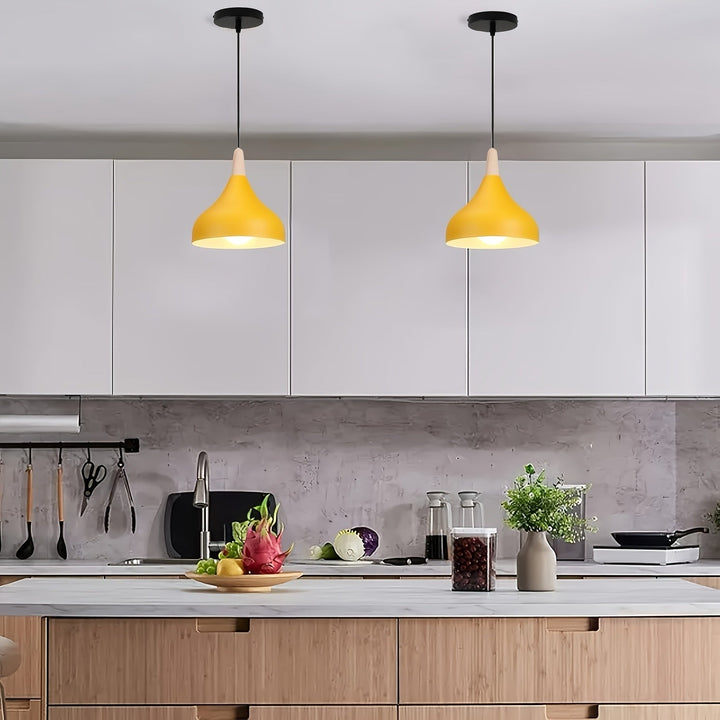 Modern Teardrop Pendant Light | Metal &amp; Wood Hanging Lamp
