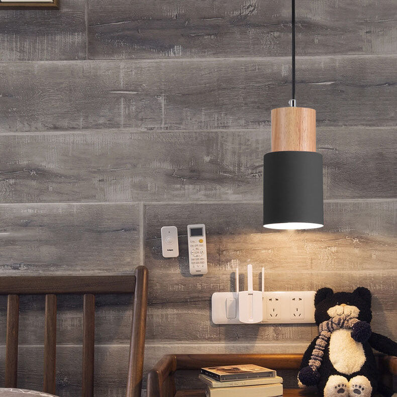 Nordic Macaron Cylinder Pendant Light | Modern Wood &amp; Metal Design