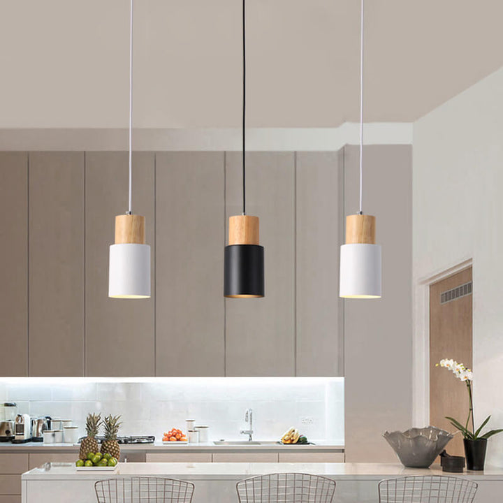 Nordic Macaron Cylinder Pendant Light | Modern Wood &amp; Metal Design