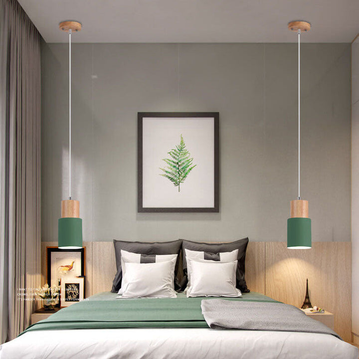 Nordic Macaron Cylinder Pendant Light | Modern Wood &amp; Metal Design