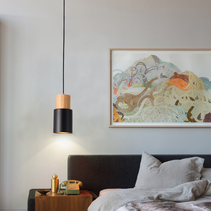 Nordic Macaron Cylinder Pendant Light | Modern Wood &amp; Metal Design