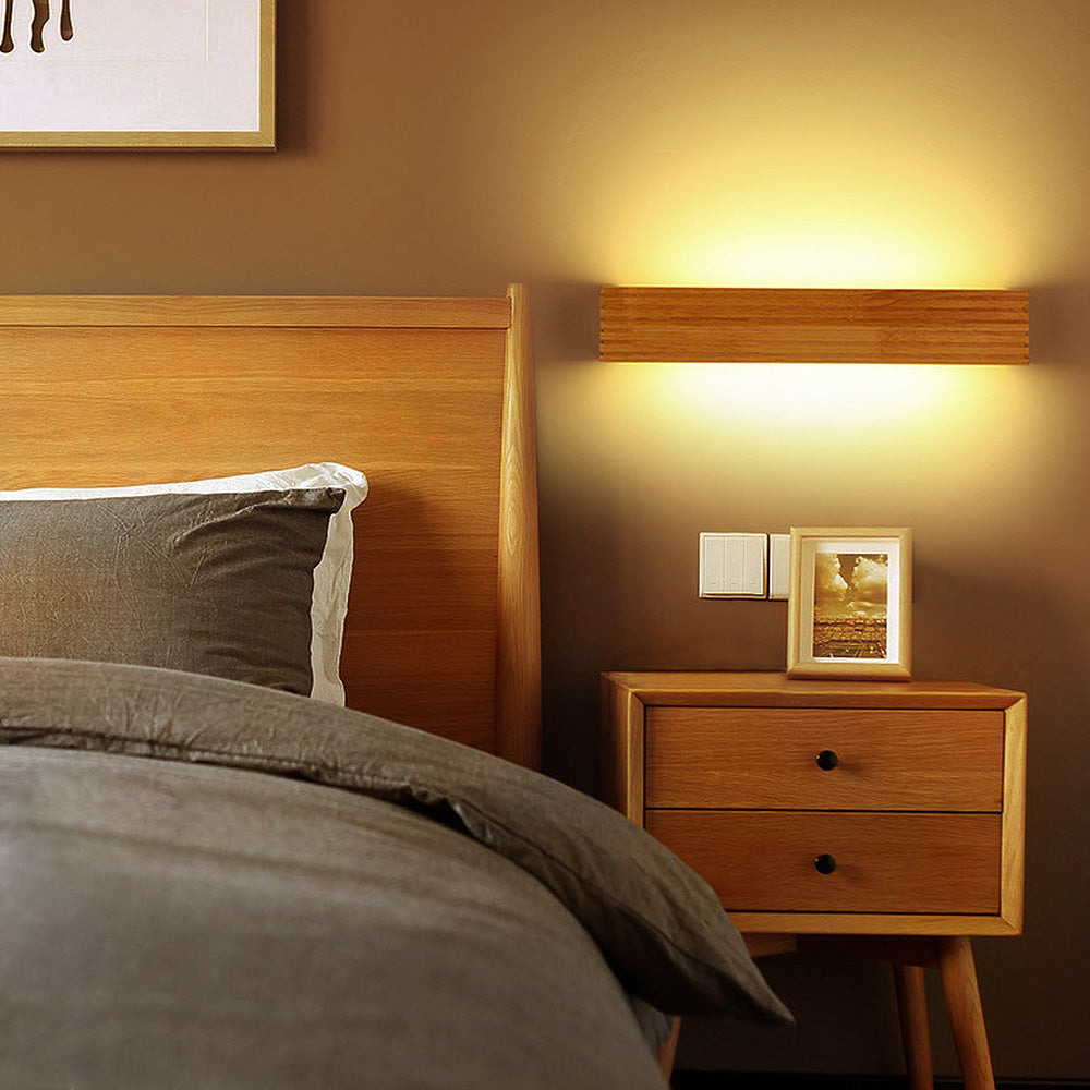 Modern Wooden LED Wall Lamp | Minimalist Bedroom &amp; Living Room Lighting