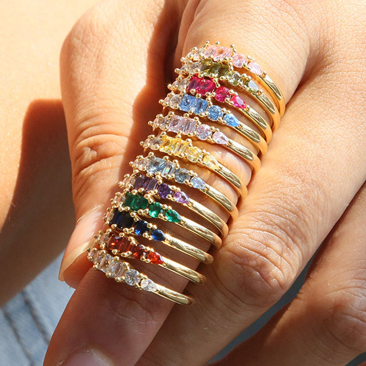 Mothers Day Gold Ring Set Stackable Rhinestone Boho Rings