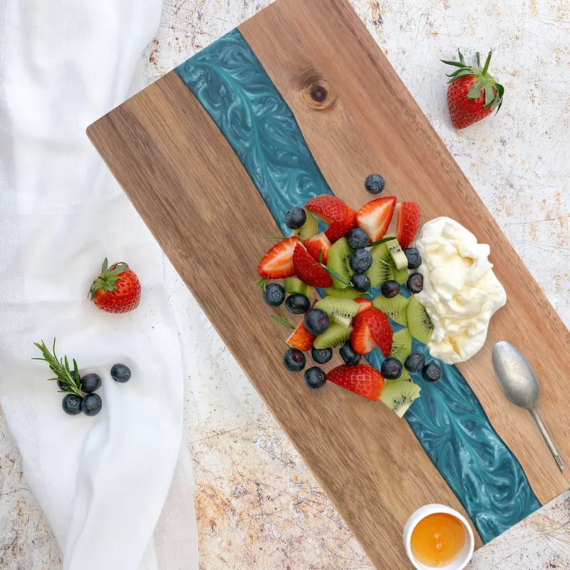 Resin River Cutting Board | Acacia Wood Charcuterie &amp; Cheese Board