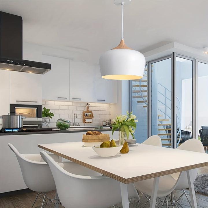 Modern Scandinavian Pendant Light | Iron &amp; Wood Grain Design