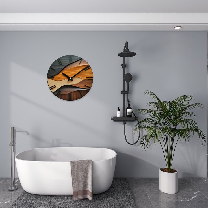 Artistic Round Wall Clock | Nordic Style Faux Wood Grain Design