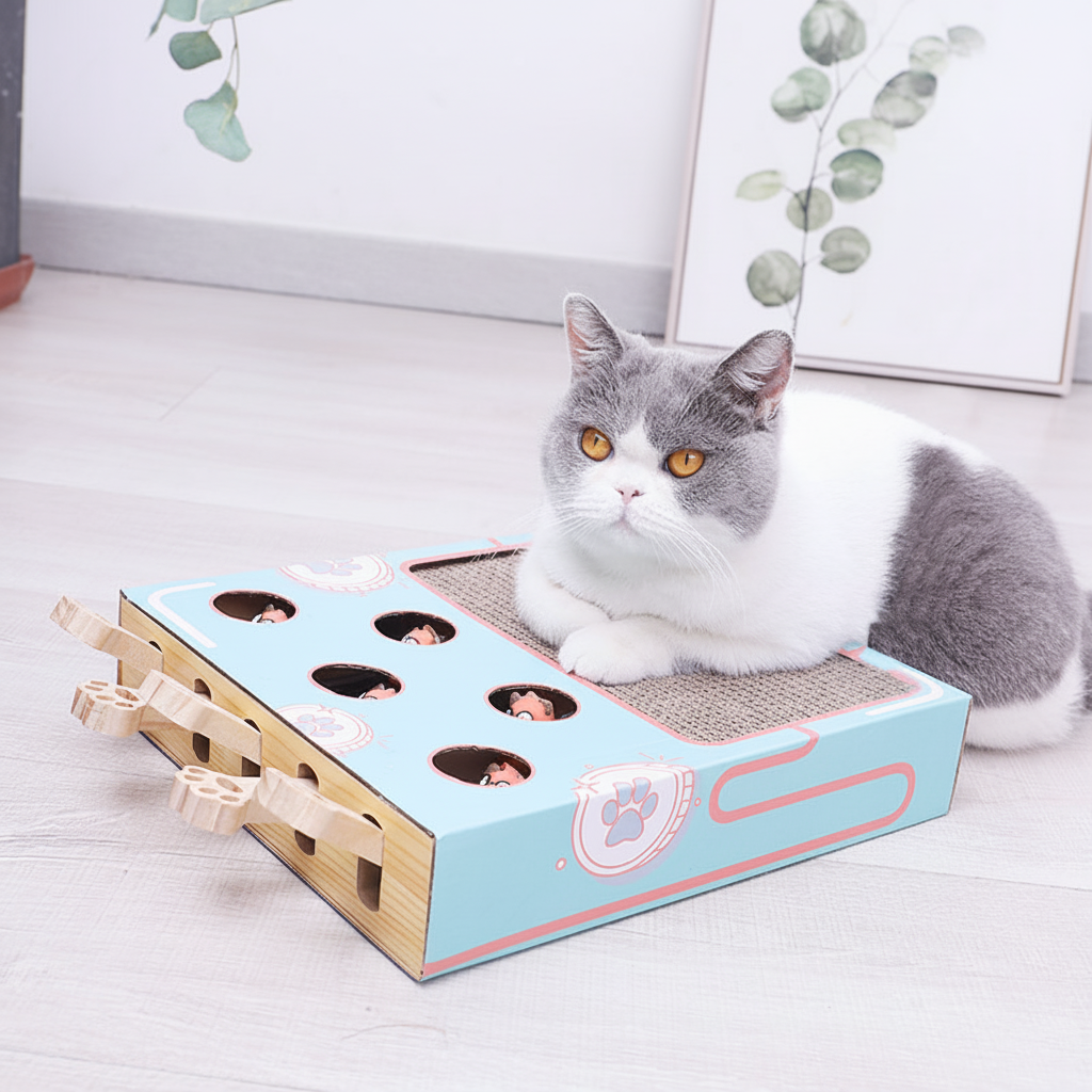 Cat Scratcher Puzzle Box Interactive Toy Scratching Board