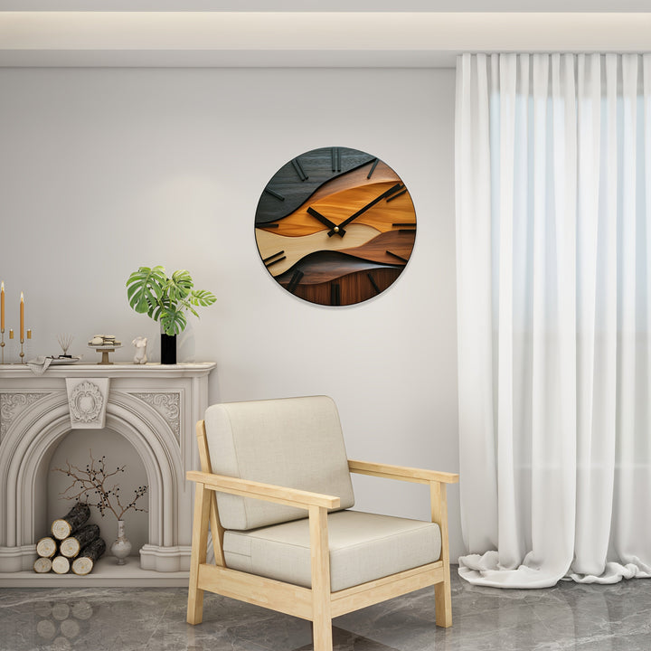 Artistic Round Wall Clock | Nordic Style Faux Wood Grain Design