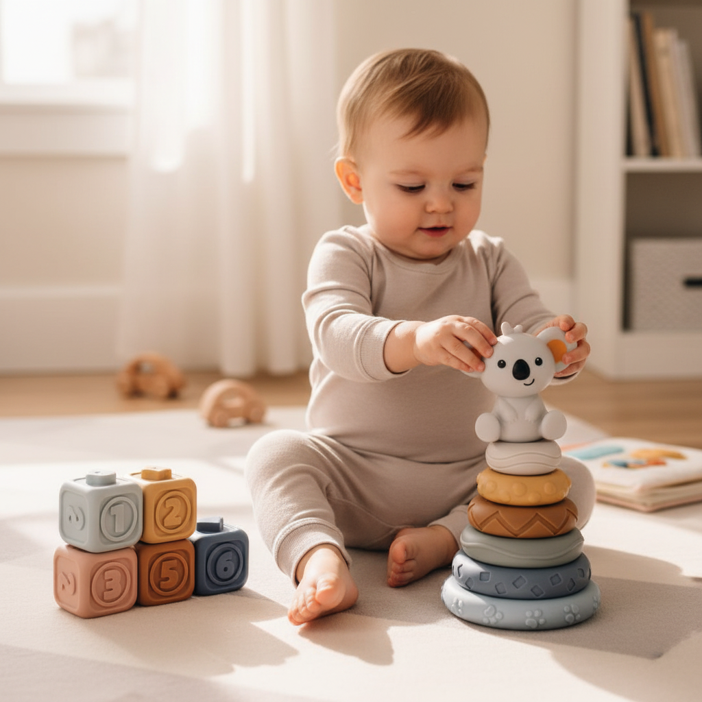 Baby Stacking Toy Sensory Teething Cubes Soft Educational Blocks