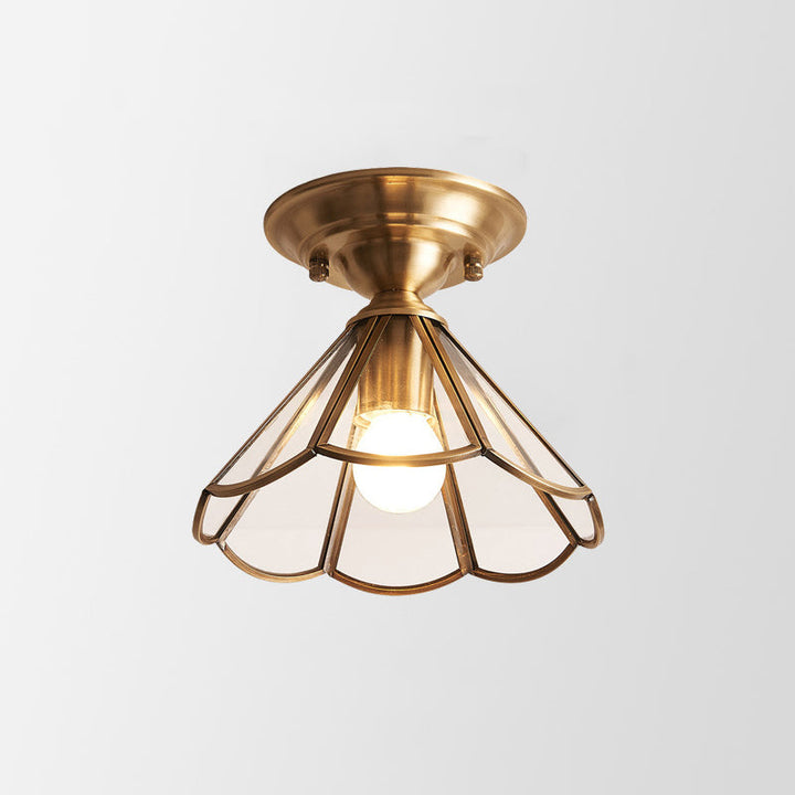 Single-Bulb Flush Mount Lighting Minimalism Scalloped Metal Semi Flush Mount in Brass