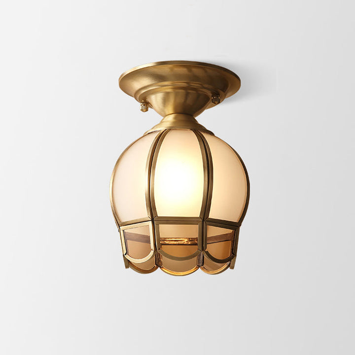 Single-Bulb Flush Mount Lighting Minimalism Scalloped Metal Semi Flush Mount in Brass
