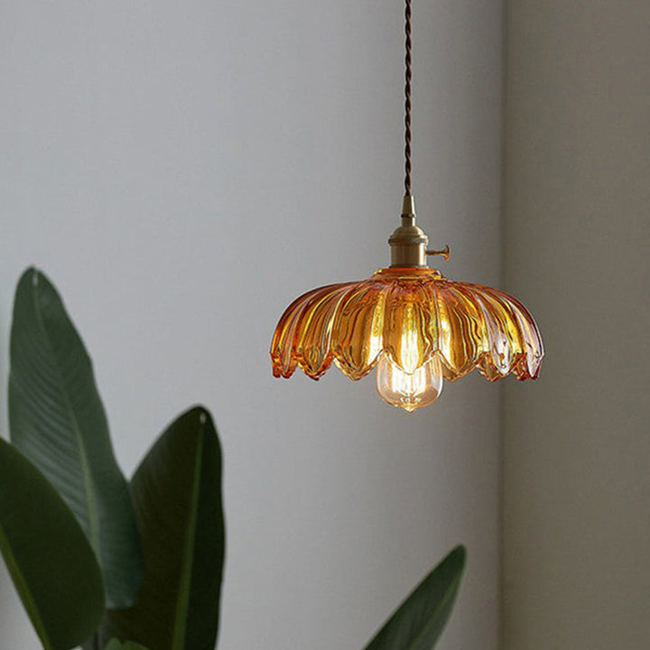 Vintage Flower Pendant Lamp | Coloured Glass Hanging Light
