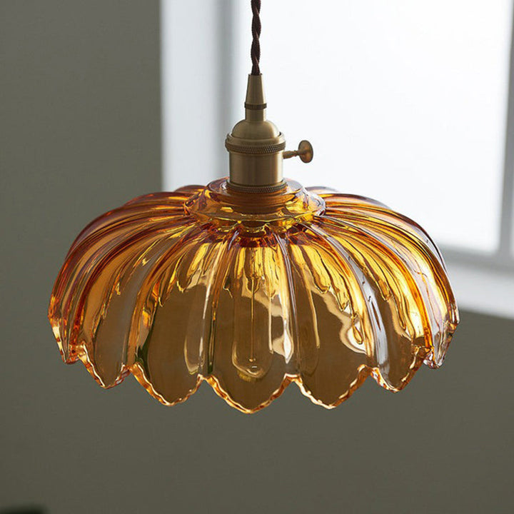 Vintage Flower Pendant Lamp | Coloured Glass Hanging Light