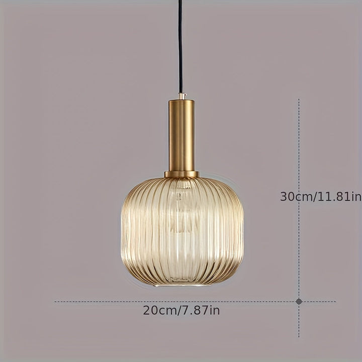 Modern Striped Glass Pendant Light | Brass &amp; Ribbed Glass Shade