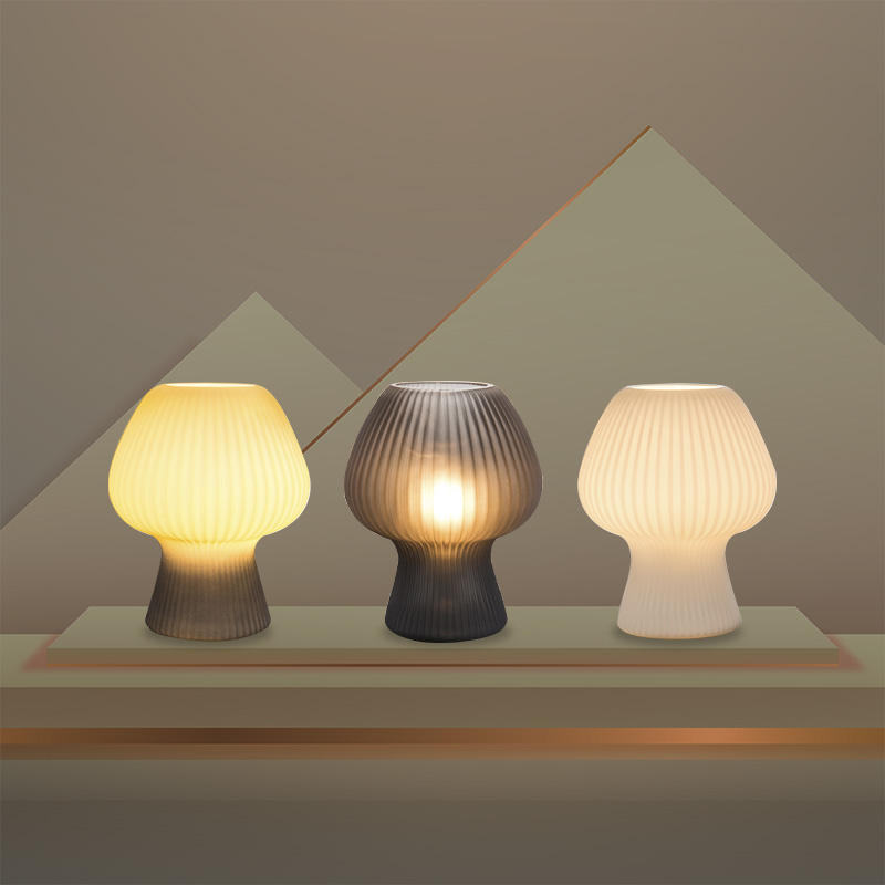 Vintage Bedside Table Lamp | Ribbed Glass Mushroom Lamp