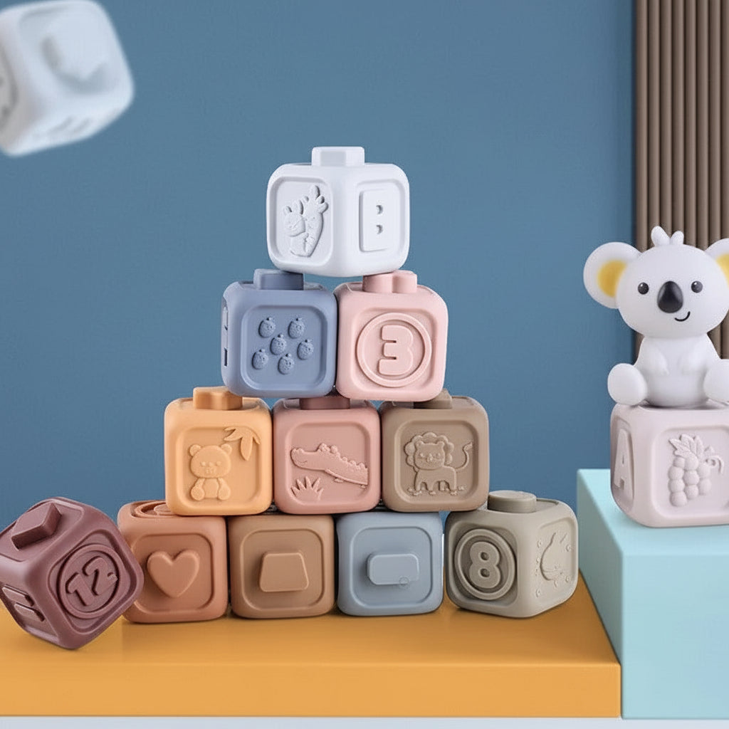 Baby Stacking Toy Sensory Teething Cubes Soft Educational Blocks
