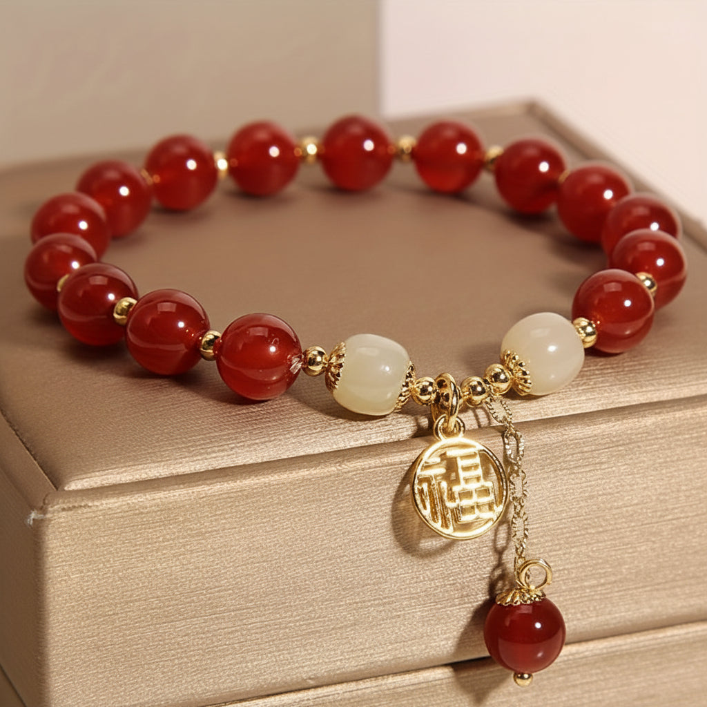 Beaded Bracelet Mothers Day Gift Natural Stone Red Jewellery
