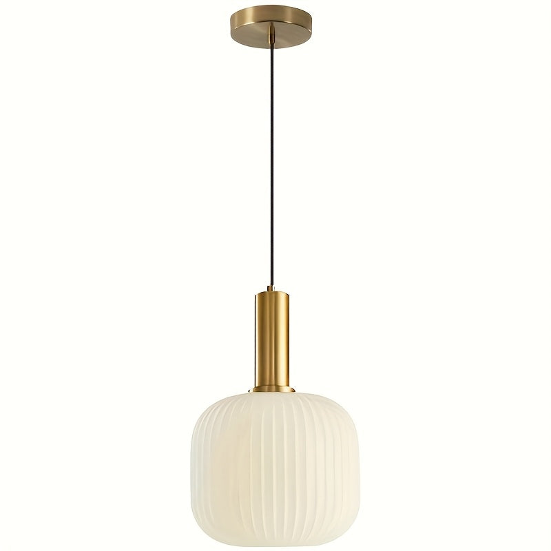 Modern Striped Glass Pendant Light | Brass &amp; Ribbed Glass Shade