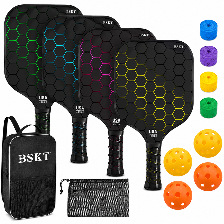 Pickleball Paddle Set Fiberglass Lightweight Rackets Balls