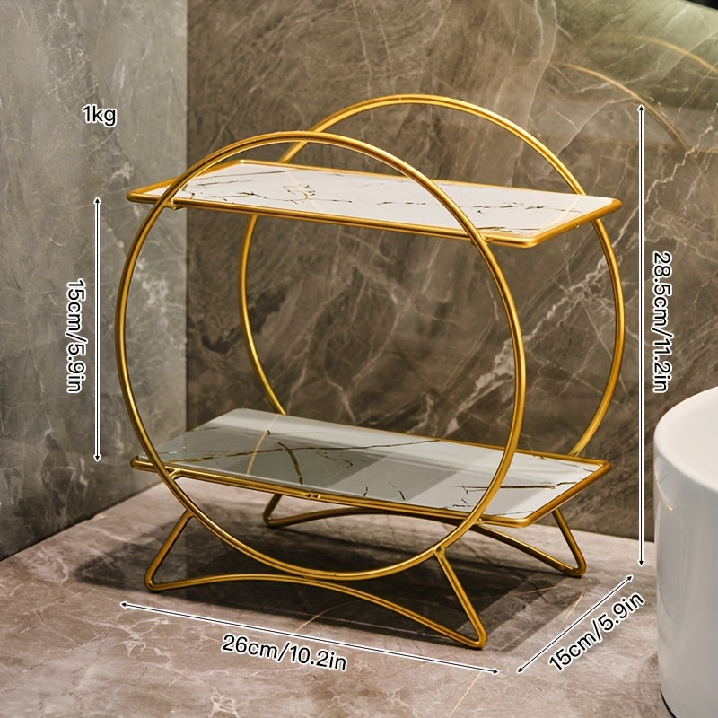 Double-Tiered Bathroom Organiser with Cat Ear Base | Stylish Metal Cosmetic &amp; Skincare Shelf