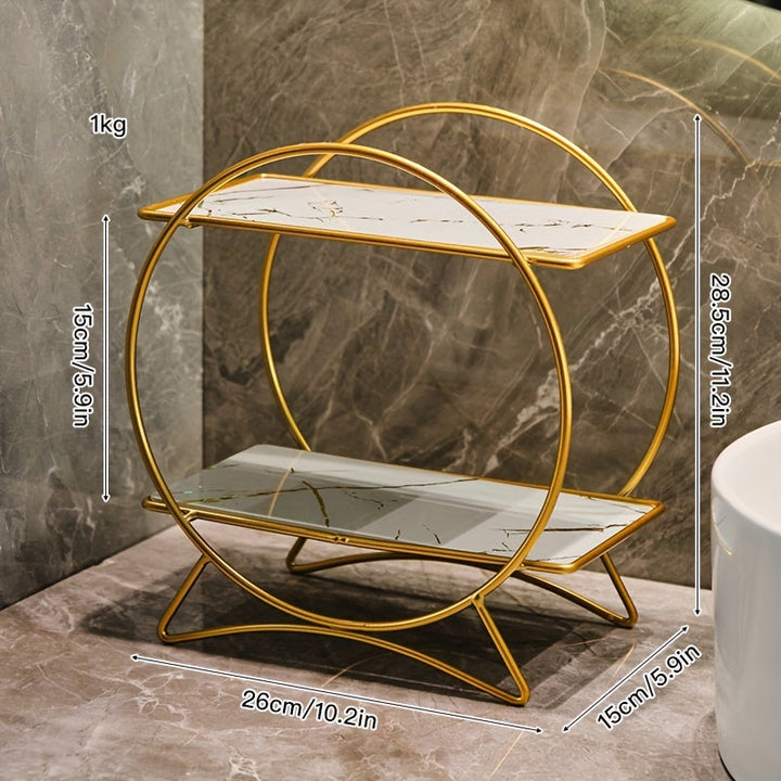 Double-Tiered Bathroom Organiser with Cat Ear Base | Stylish Metal Cosmetic &amp; Skincare Shelf
